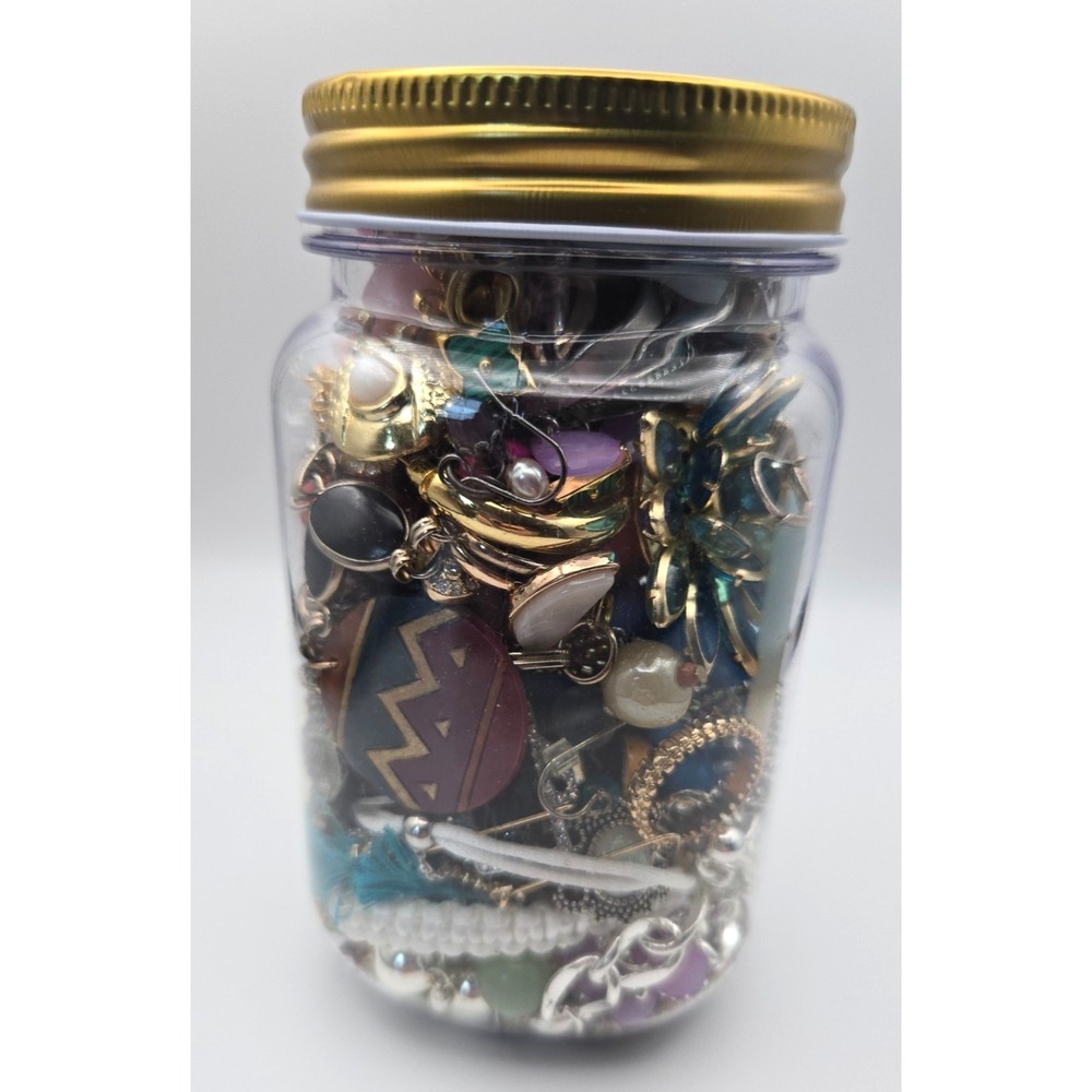 Mystery Vintage Modern Mixed Jewelry Jar 1 lb 4.9 oz wearable! w/brooches rings